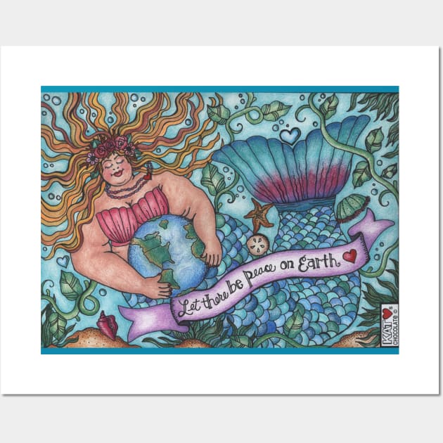 Peace On Earth Mermaid Wall Art & Tapestries Wall Art by Kat Loves Chocolate